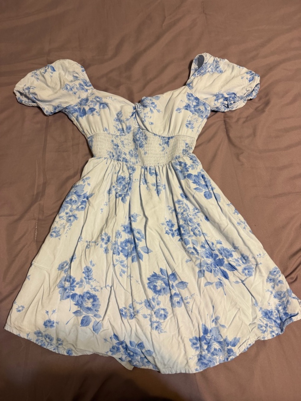 Hollister Light Blue Mini Dress with Blue Flowers